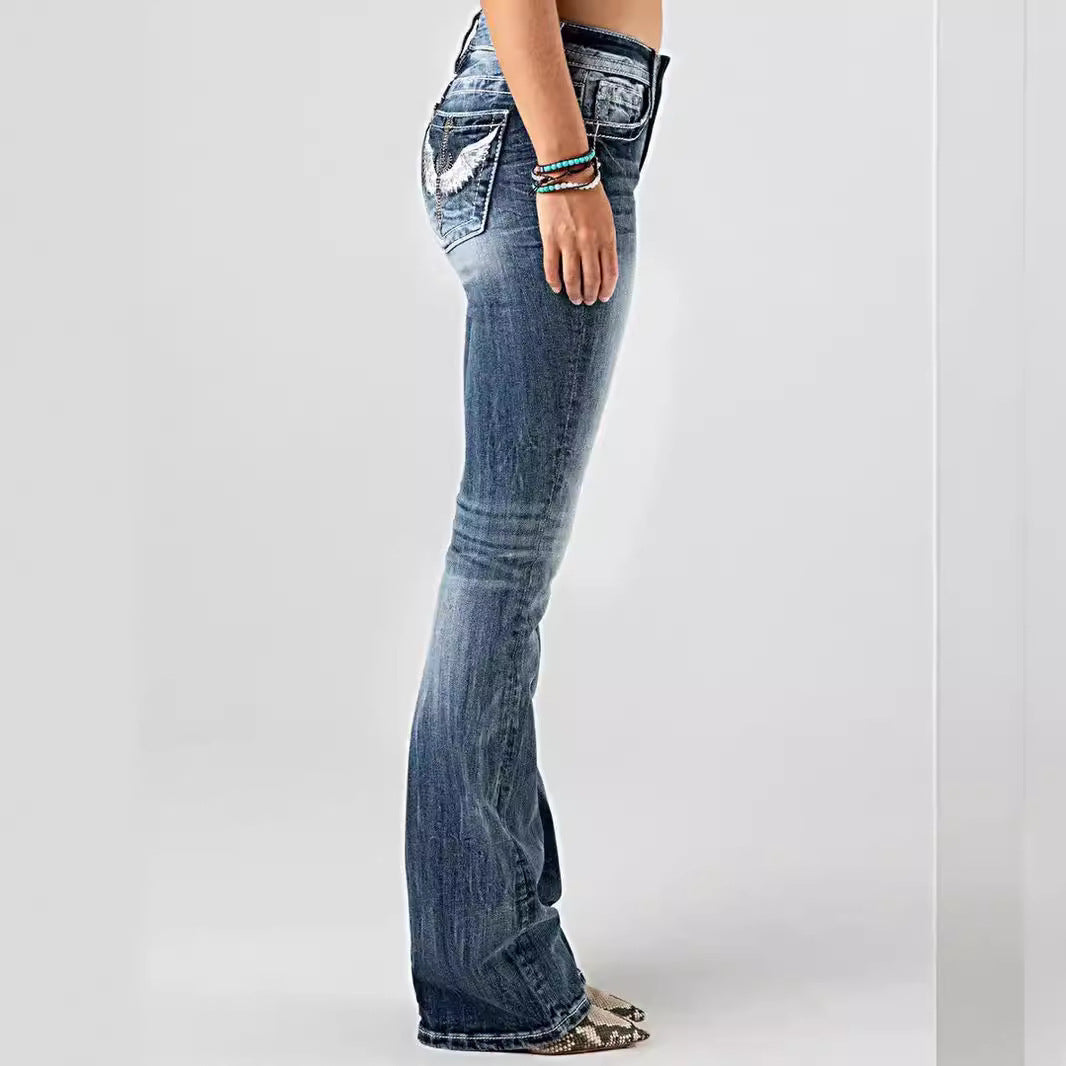 Ladies Navy Blue Stretch Denim Heavy Industry Trousers