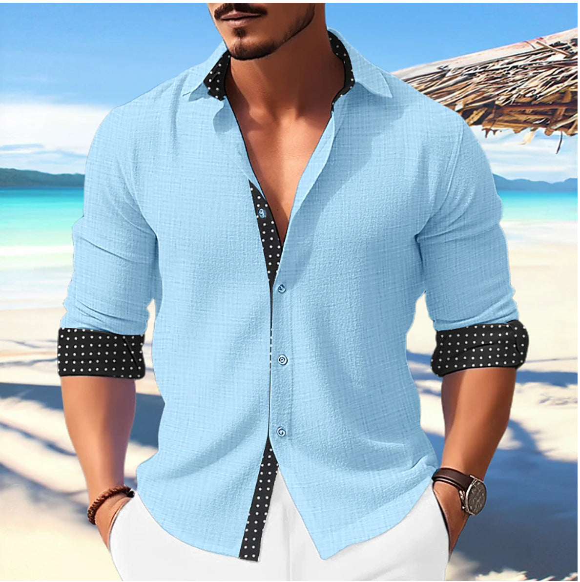 Men's Casual 3D Printed Long Sleeve Shirt Polyester Fiber