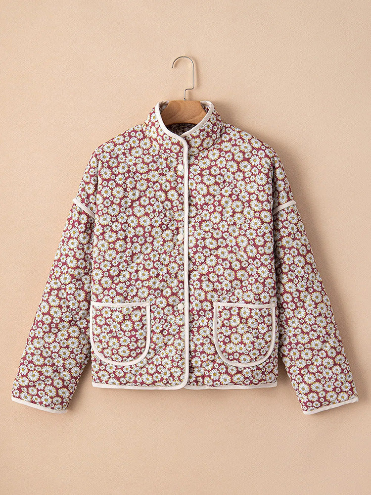 Manteau en coton imprimé et contrasté pour femme, collection automne-hiver