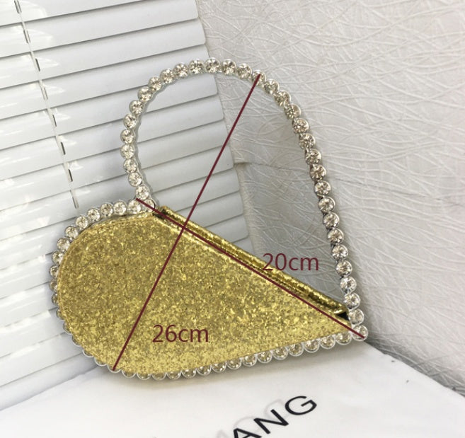 Personalized Diamond-Embedded Heart-Shaped Handbag 26x20cm in Pink, Champagne, Gold & Silver