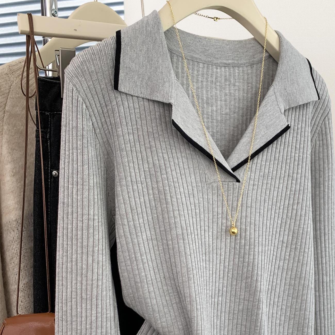 Gray Tummy-Covering Relaxed-Fit Slimming Loose Top, Long Sleeve, S-XL