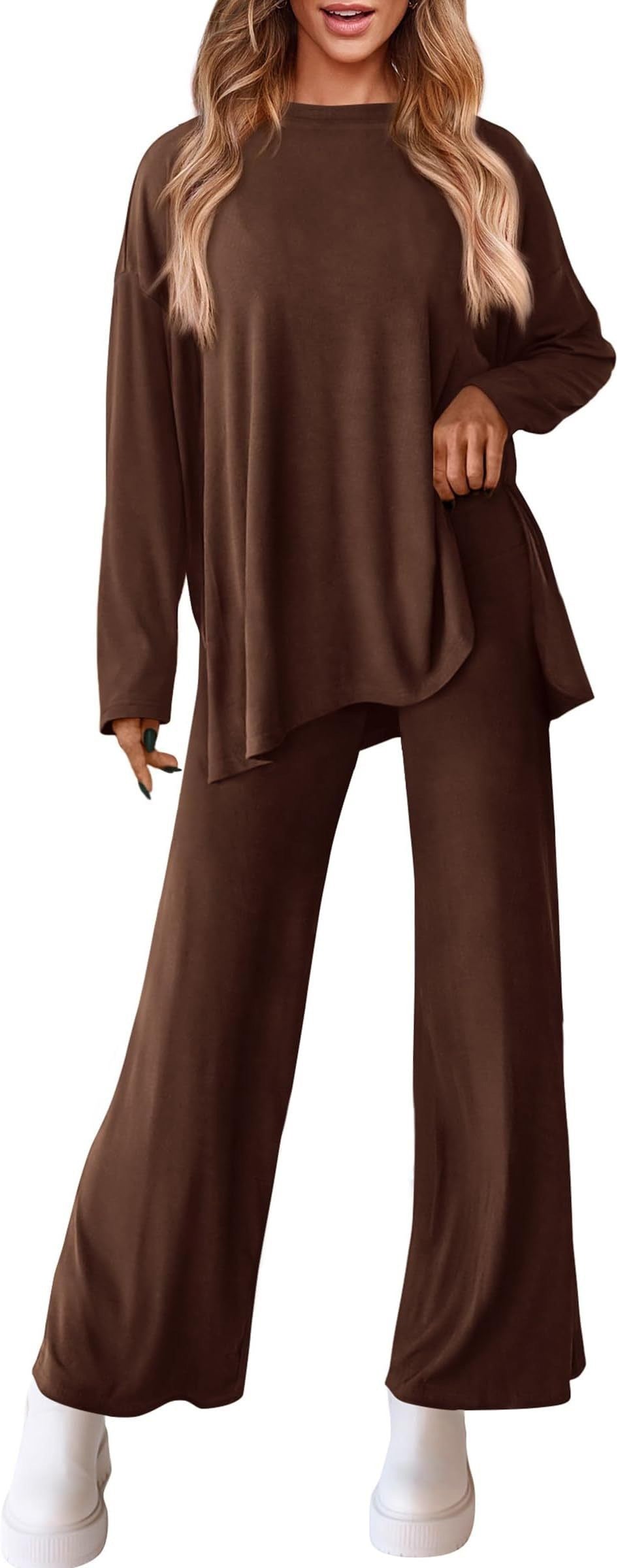Women's Knitted Casual Solid Color Suit with Pants