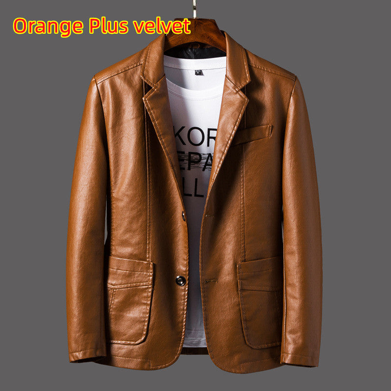 Men's Thin Lapel Leather Jacket for Autumn and Winter