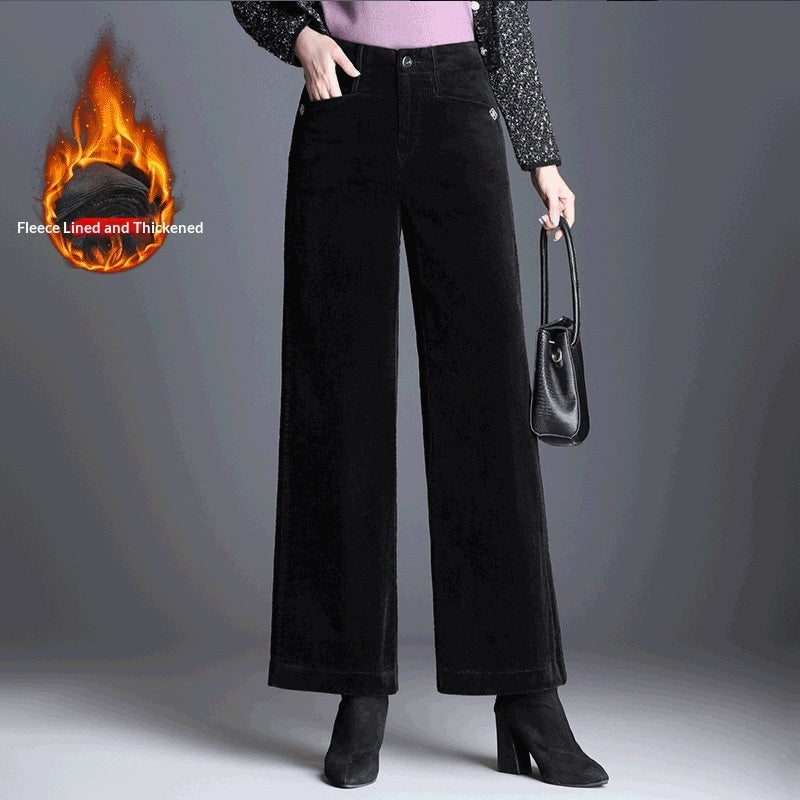 Women's Loose-Fit Velvet-Lined High Waist Casual Pants