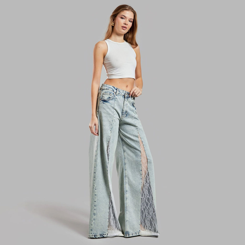 Street Lace Stitching Bootcut Denim Jeans