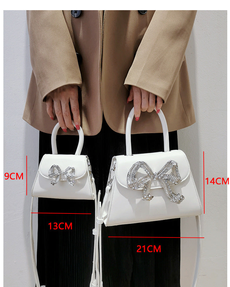 Diamond Bow Small Square Portable Bag with Diamond Inlay
