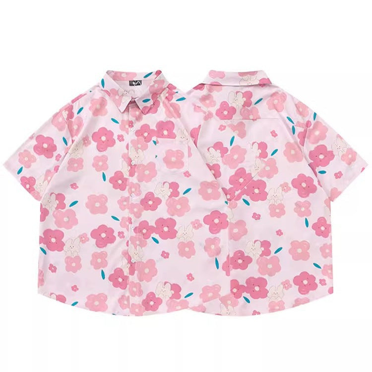 Women's Retro Girly Printed Short-Sleeve Shirt Polyester S-XXXL