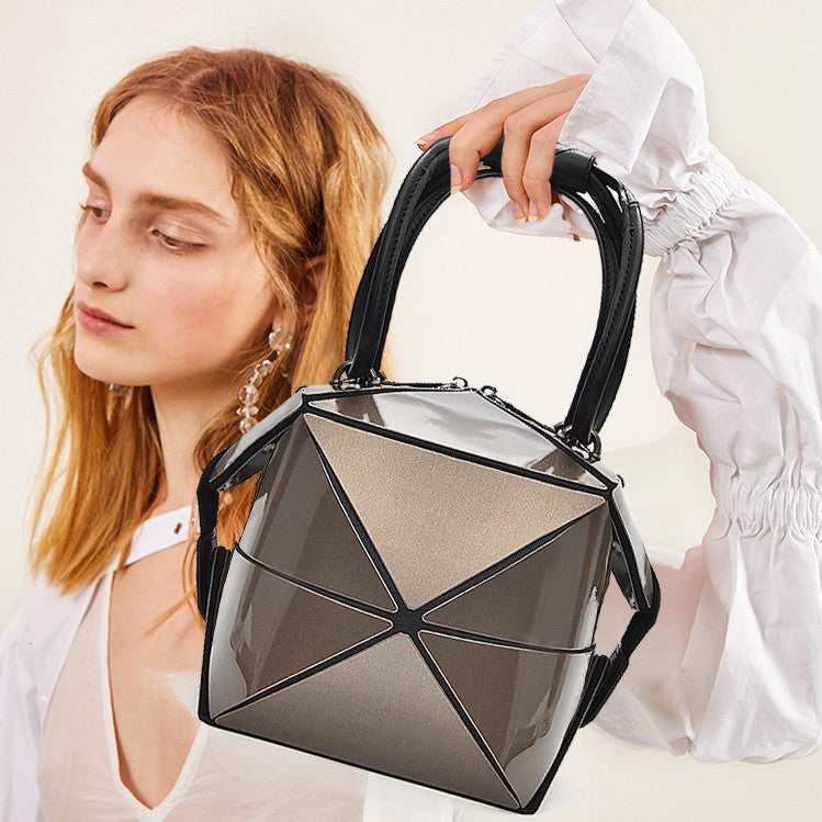 Trendy Medium Folding Geometric Diamond Laser Variety Bag with Zipper