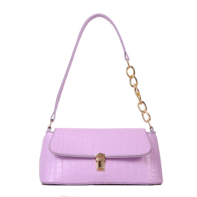 Sac à bandoulière français minoritaire de style baguette avec motif crocodile, en PU souple, 24x10.5x9cm