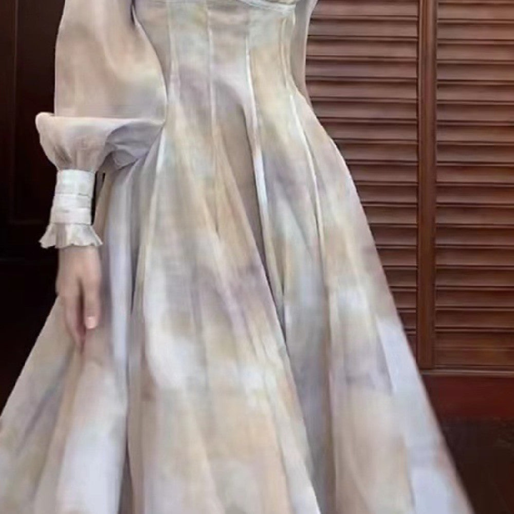 Dress With Square Collar And Waist