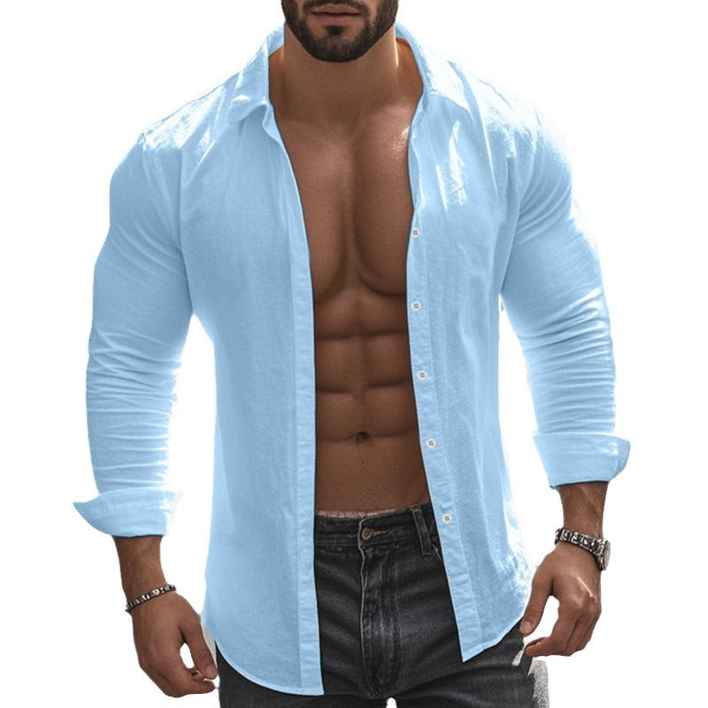 Men's Cotton Linen Shirt High Elastic Comfortable Long Sleeve