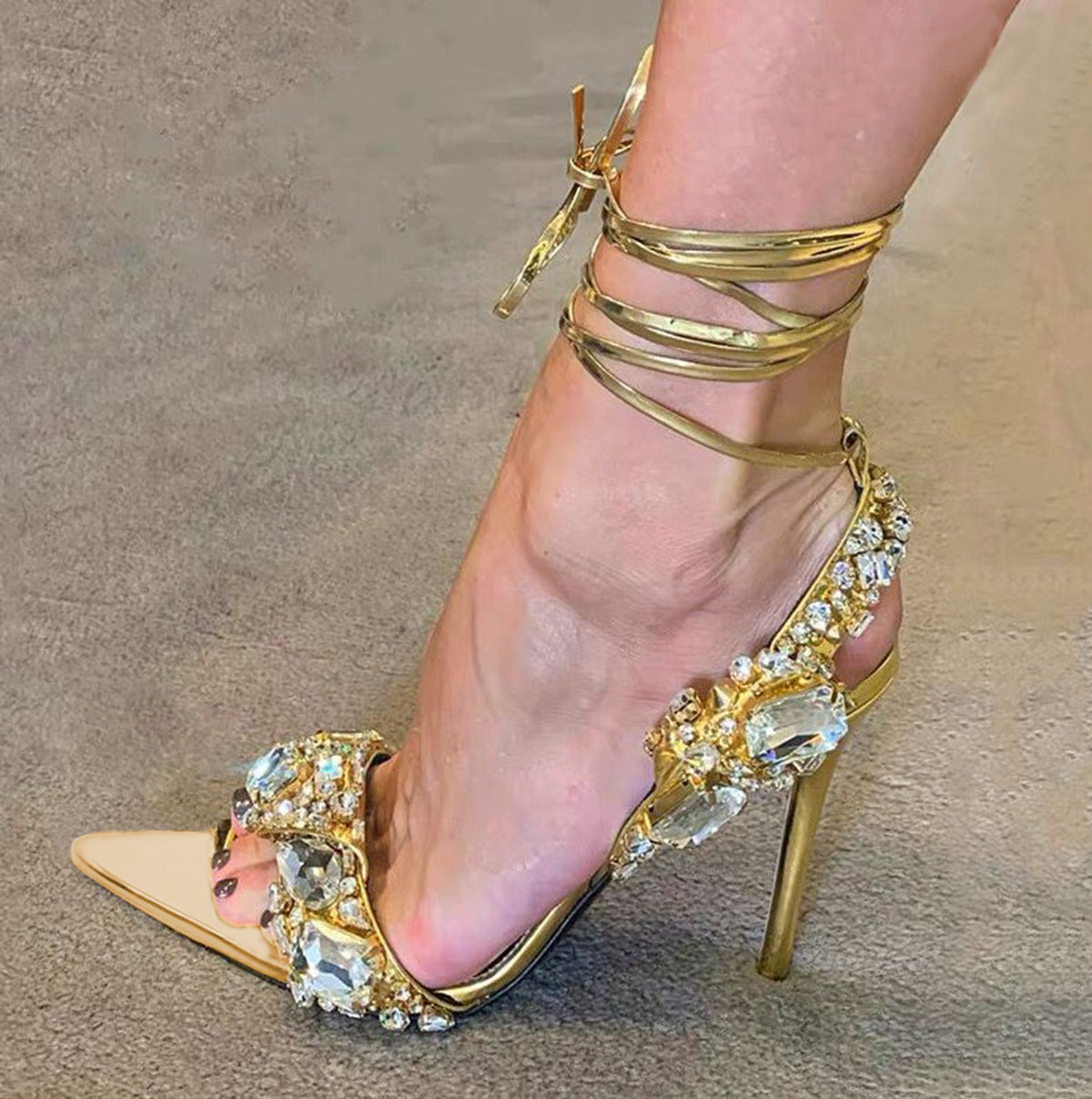 Women's Rhinestone Strappy Heeled Sandals 11CM Heel