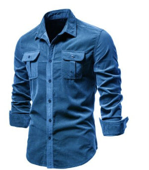 Men's Blue Linen Long Sleeve College Shirt