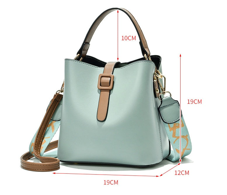 Medium PU Bucket Shoulder Bag for Women with Zipper Closure