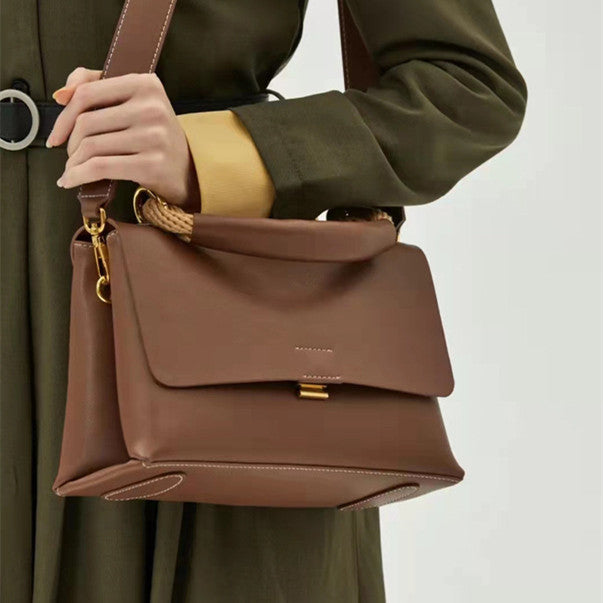 Sac à bandoulière simple en cuir pour femme 25,5x10x18CM Marron Noir