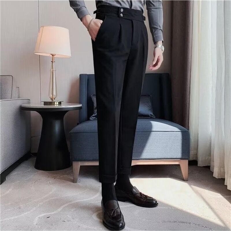 British Style Men’s Business Formal Suit Pants Straight Fit Polyester Fiber
