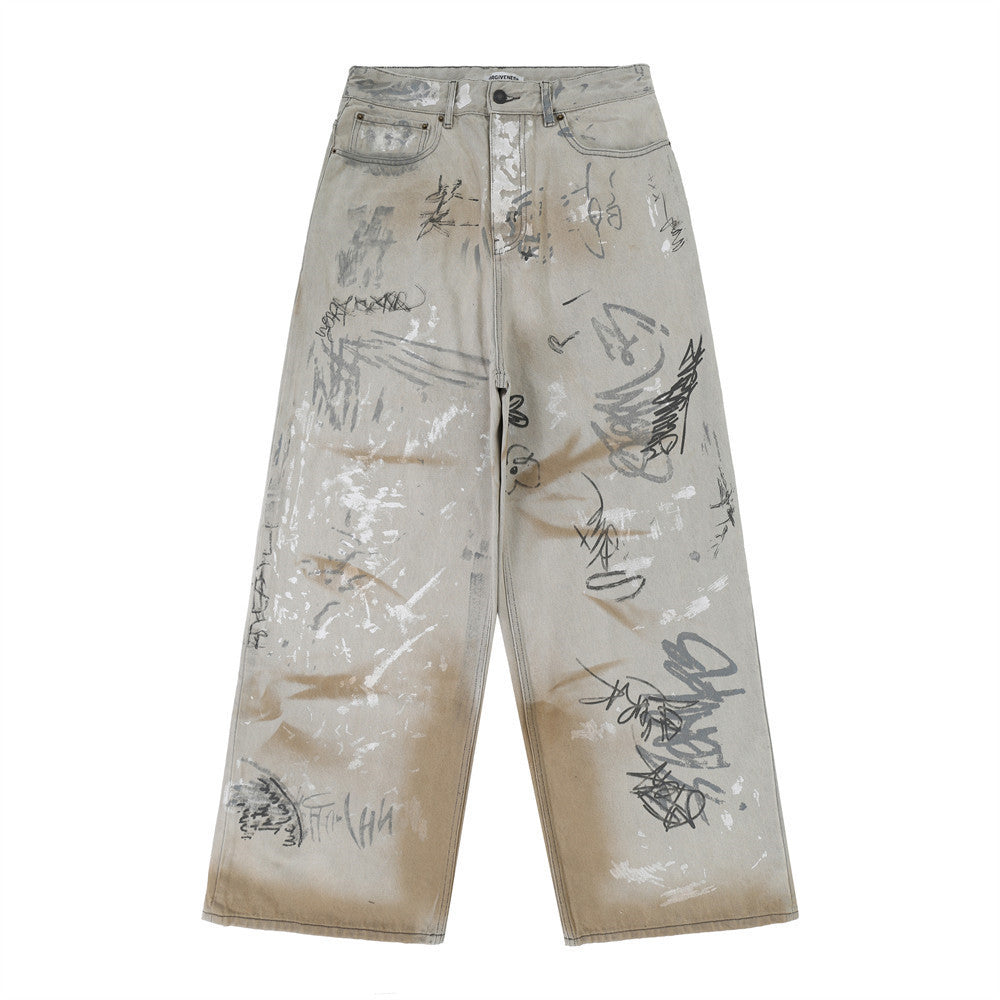 Hand Painted Graffiti Worn Jeans Men