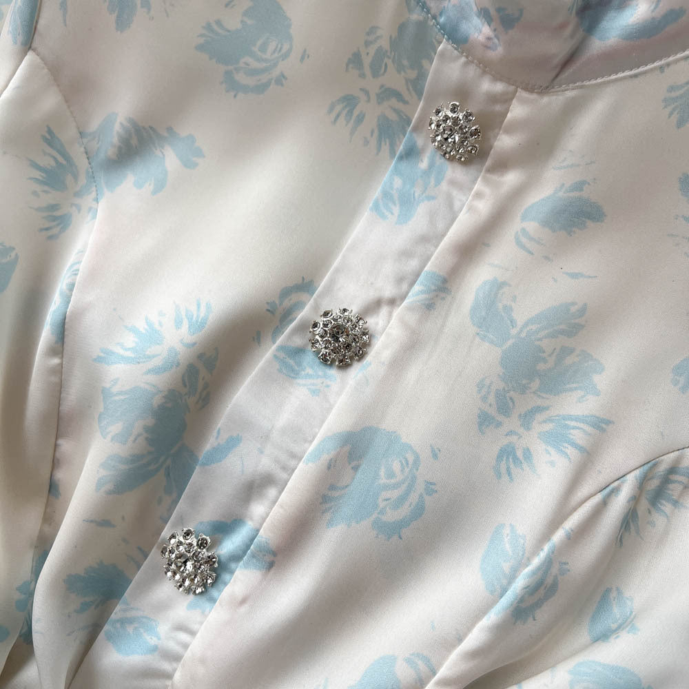 Stand Collar Stitching Floral Chiffon Dress