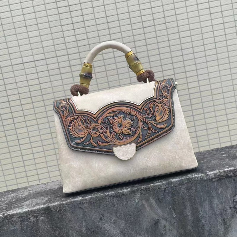 Retro Embossed Women's Crossbody Bag with 3D Floral Design