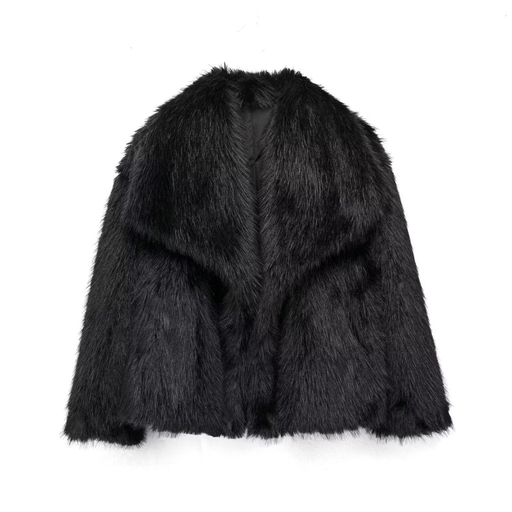 Manteau Hiver en Peluche Épais et Doux à Revers, Veste Longue Décontractée à Manches Longues pour Femmes