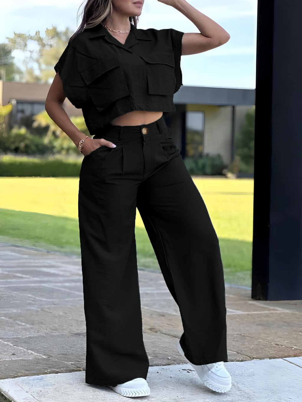 Ensemble deux pièces taille haute style western en vert paon, bleu marine et noir