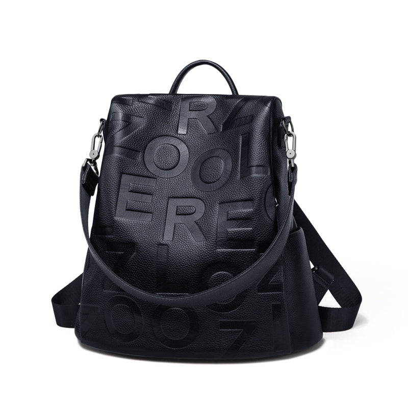 High-Capacity Ladies Bag in Black Top Layer Cowhide Leather