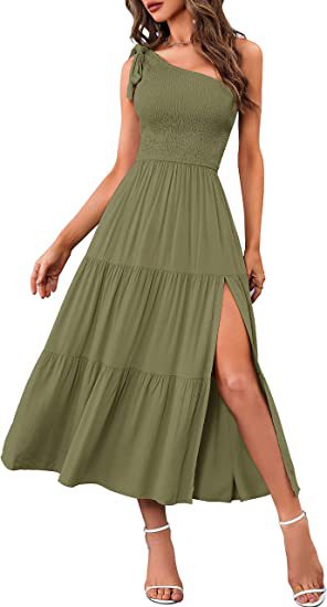 Robe d'été plissée asymétrique à volants et ourlet fendu pour femme