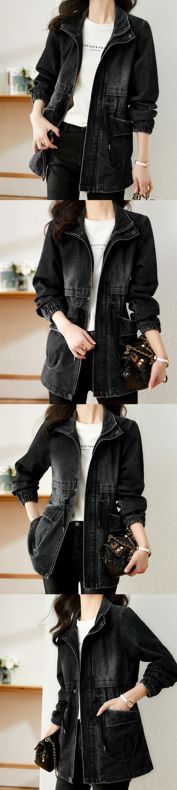 Veste en jean personnalisée pour femme, bleue et noire, Tailles M-3XL