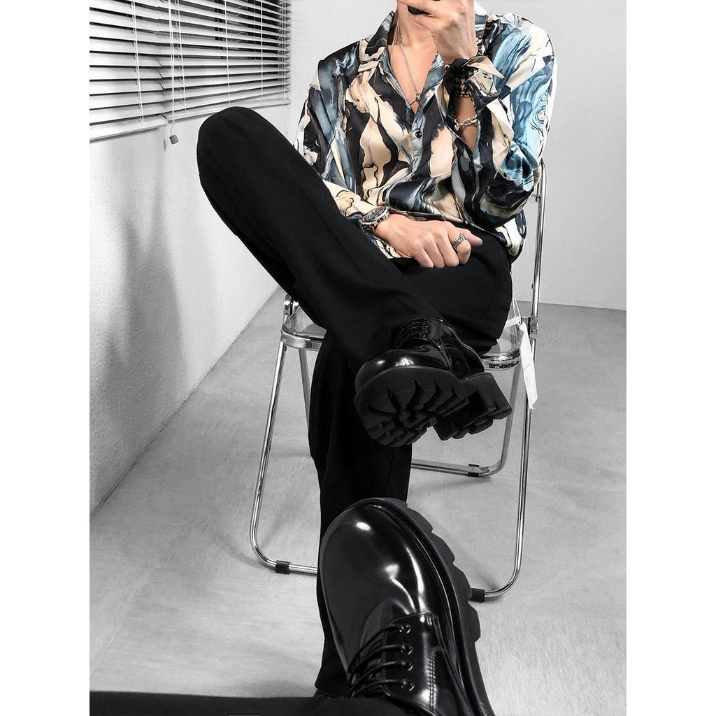 Chemise tendance rétro ample à manches longues à motif floral pour hommes