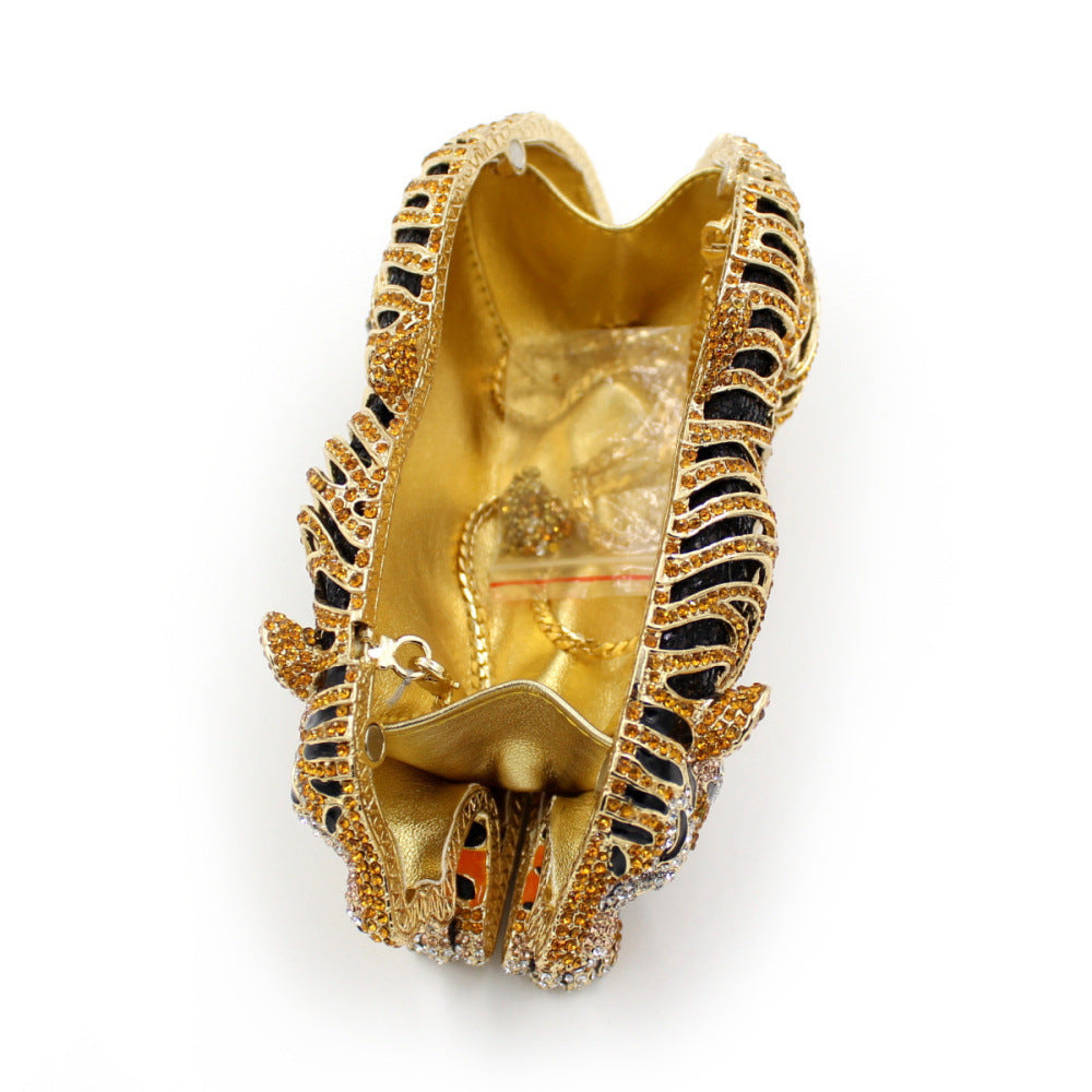 Tiger Rhinestone Metal Crystal Evening Clutch Bag 19cm