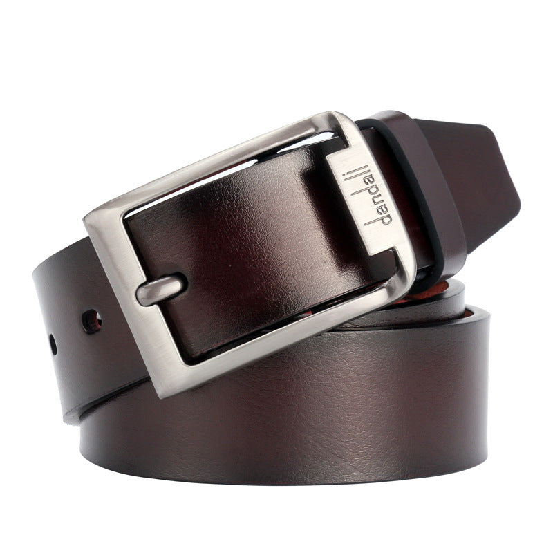 Men's Casual Leather Belt with Antique Letter Pin Buckle, 110-125cm, Black & Brown