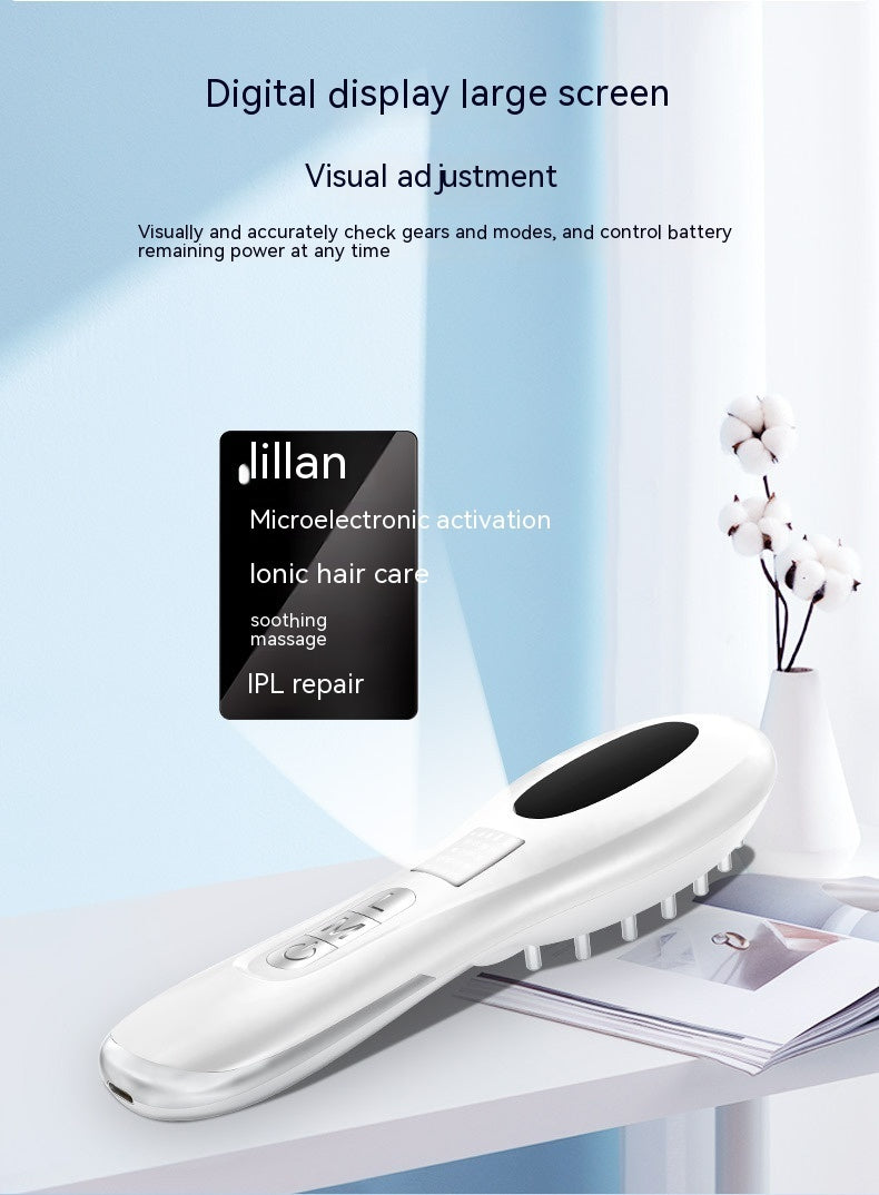Electric Anion Hair Brush with Micro Current, Red & Blue Light, Vibration Massage - White, 198x55x35mm