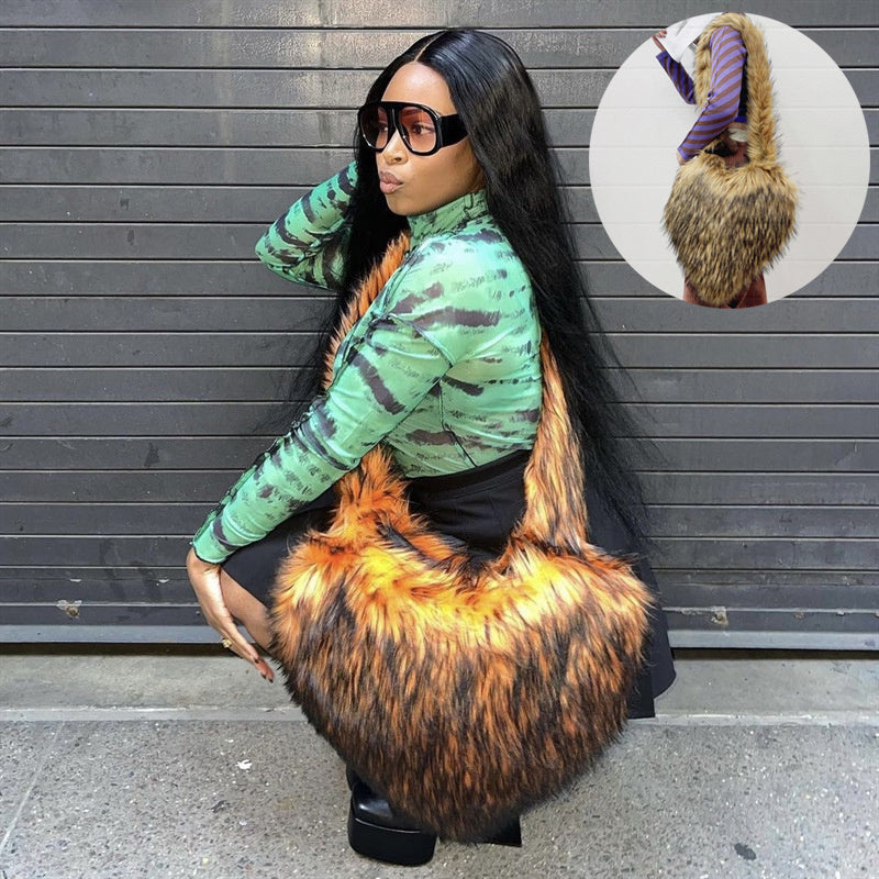 Winter Plush Heart Shape Crossbody Shoulder Bag for Women Large Capacity