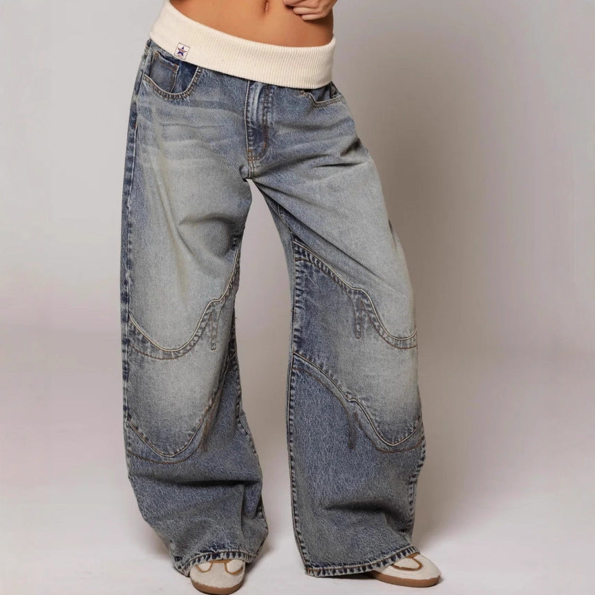 Loose-Fitting Straight-Leg Jeans with Pockets Casual Street-Style Pants