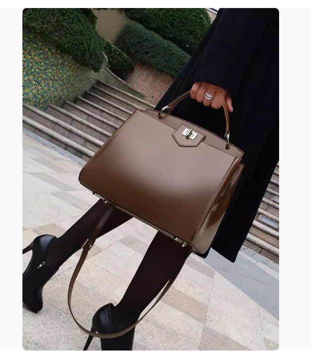 Sac à main en cuir de vachette double couche grande capacité pour femme