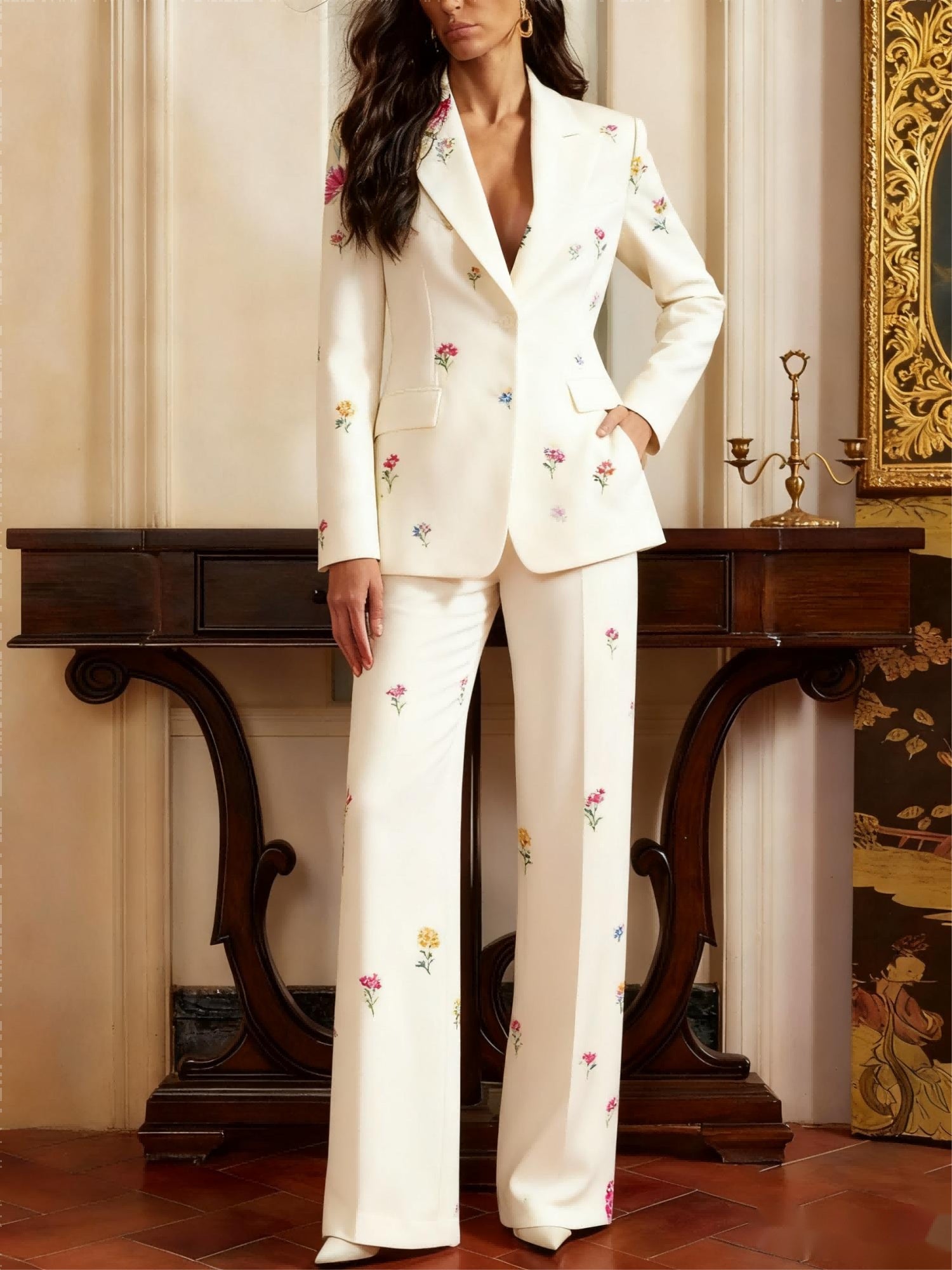 Single-Breasted Pattern Blazer & Trousers 2-Piece Suit