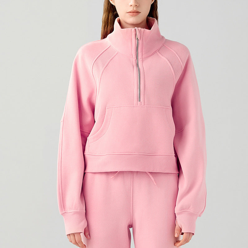 Women's Half-Zip High Collar Warm Fleece Pullover Sweater