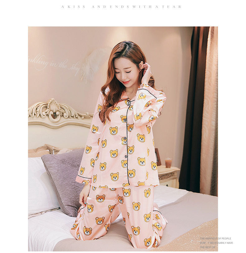 Plus Size Soft Silk Printed Short Sleeve Summer Pajamas