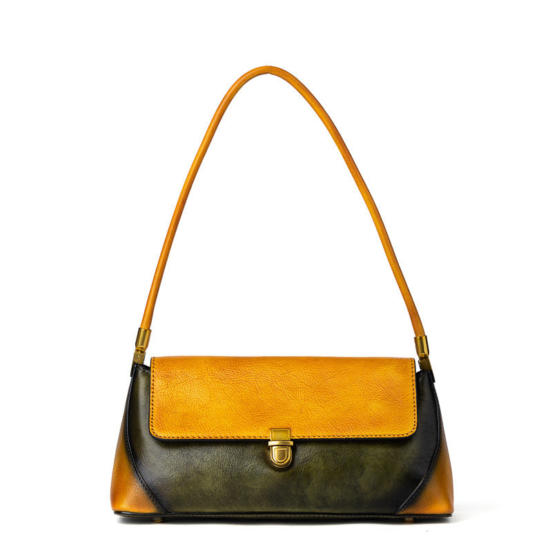 Top Layer Leather Underarm Contrast Tote Bag Small