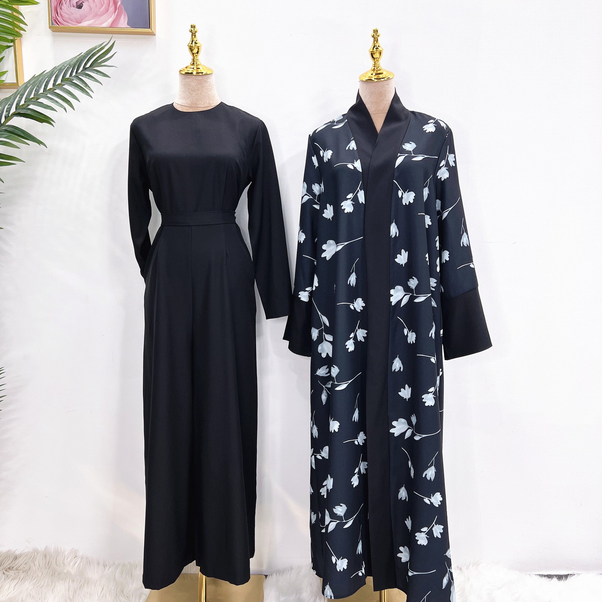 Middle East Dubai Turkish Solid Color Cotton Blend Jumpsuit Robe