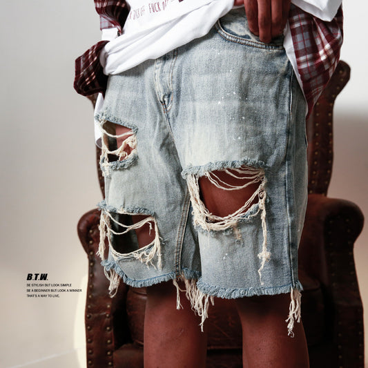 Men Streetwear Jeans Shorts Design Denim Short Pant Vintage Loose Straight