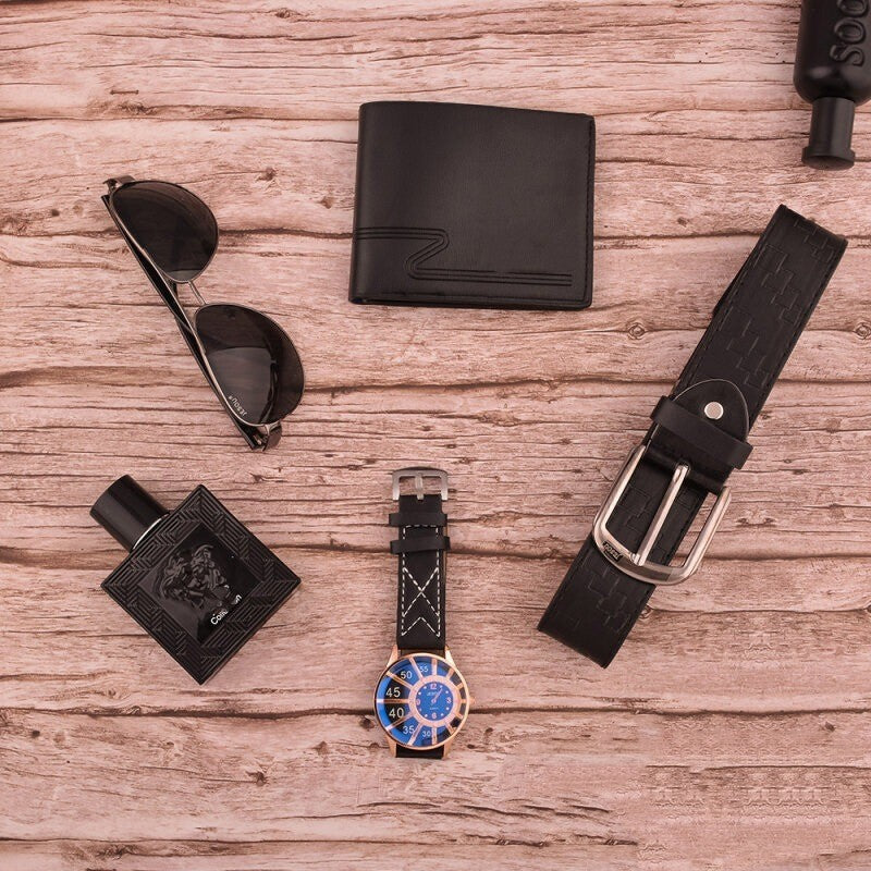Men's Watch Set with Sunglasses, Wallet, Perfume & Belt Gift Box