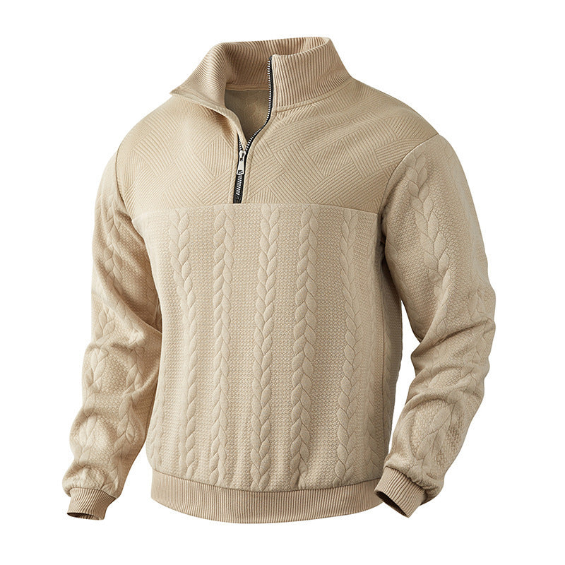 Men's Jacquard Long-Sleeve Warm Pullover Hoodie Quarter-Zip Fall Winter Top