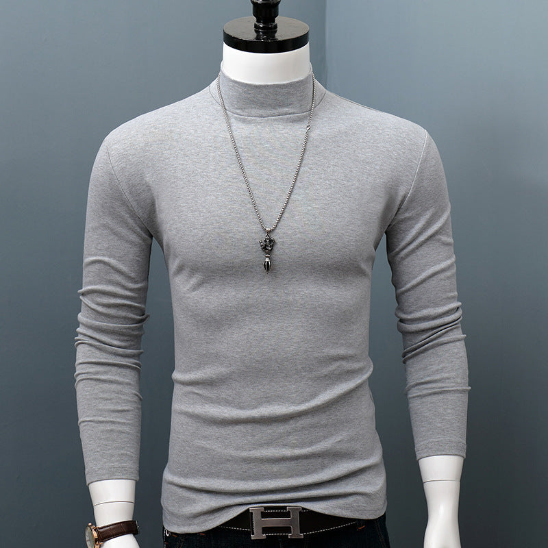 Men's Slim Fit Long-Sleeve Cotton High Collar Top