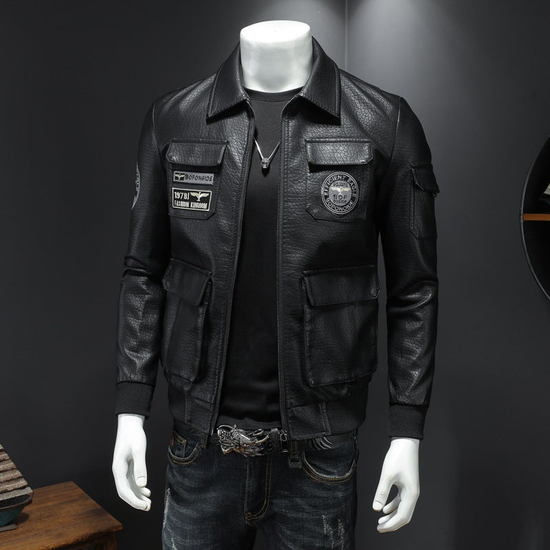 Manteau décontracté homme en similicuir coupe ajustée pour l'automne et l'hiver