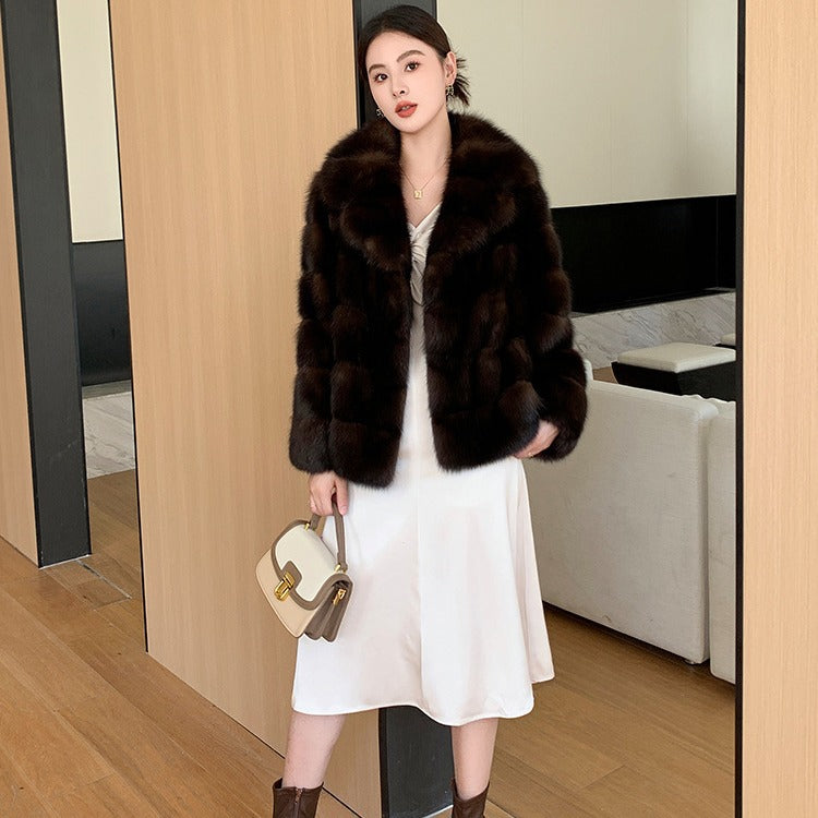Purple Sable Artificial Fur Thick Warm Jacket