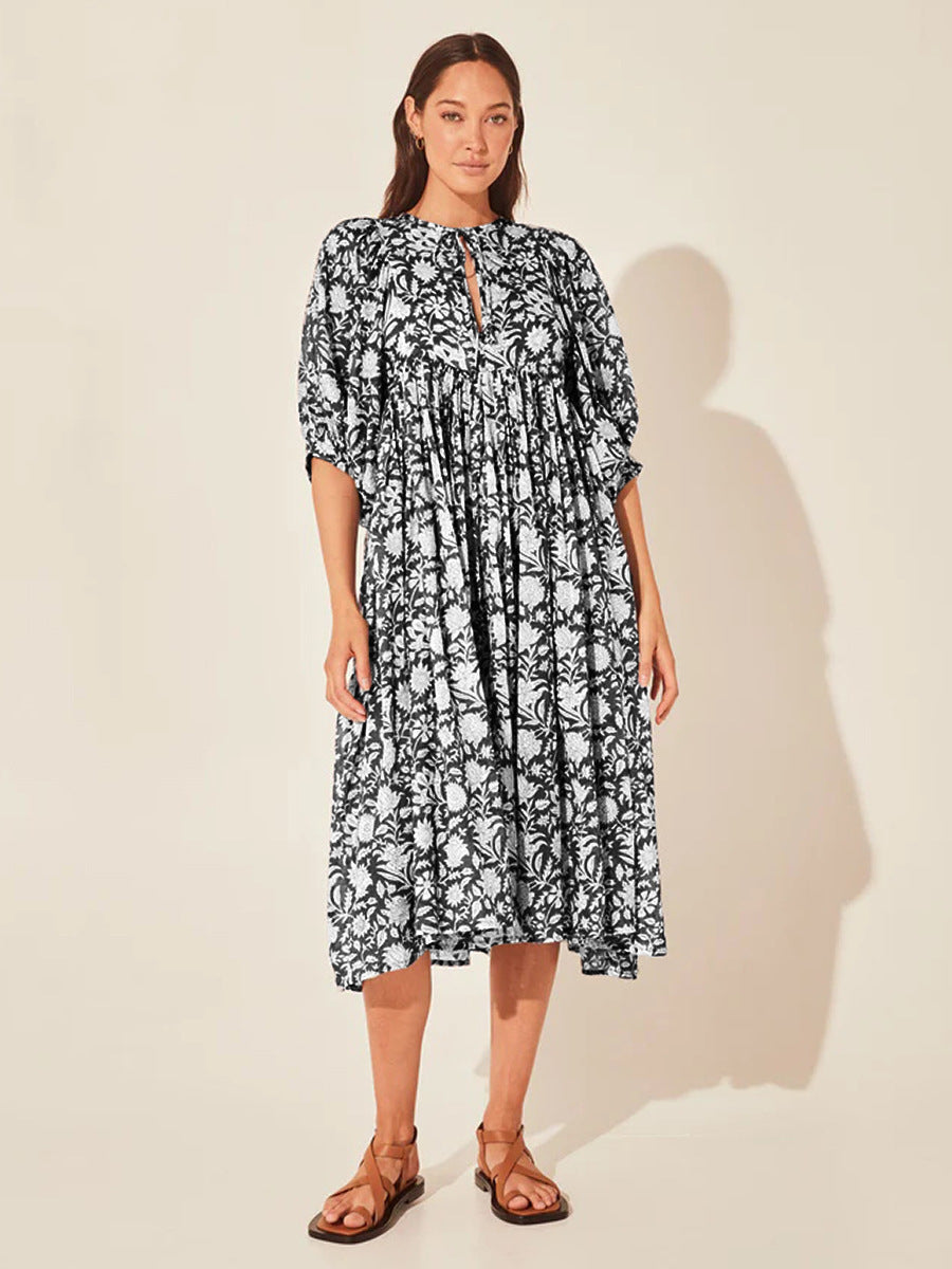 New Floral Fashion Women's Loose Plus Size Casual Half Sleeve Dress