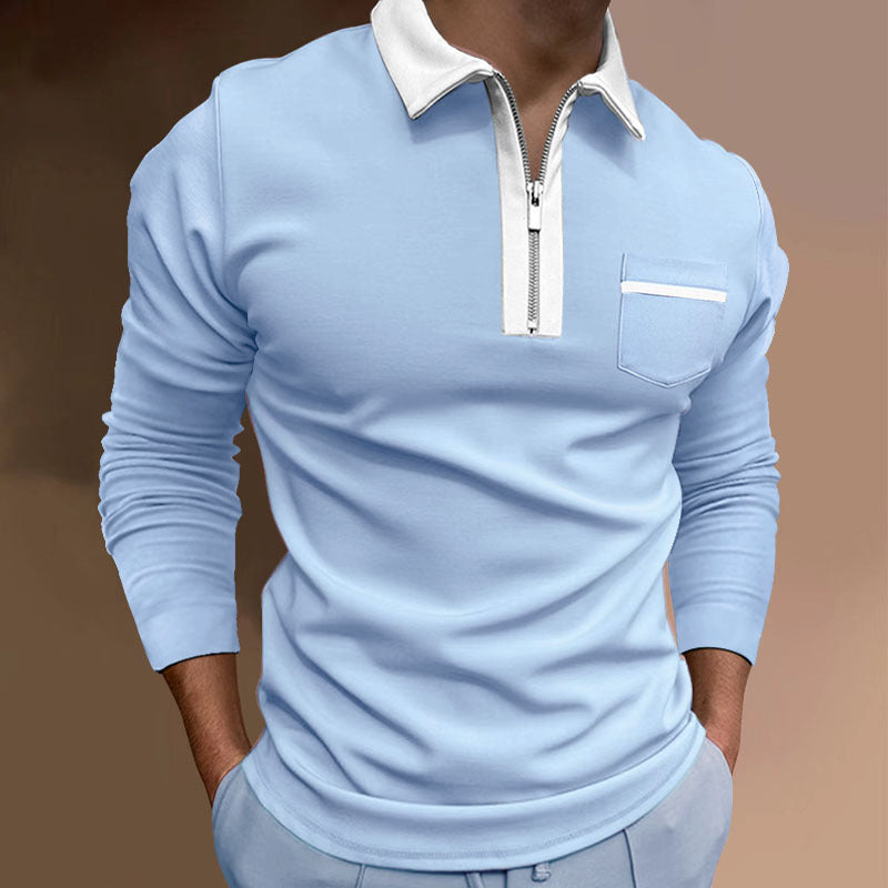 Slim Fit Men's Long Sleeve T-Shirt with Pocket and Zipper Detail