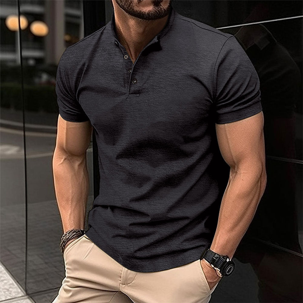 Men's Short-Sleeve Button Henry Collar Sports Polo Shirt Summer Top