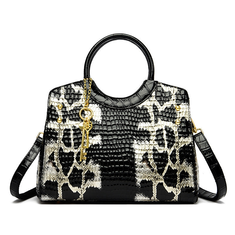 Grand sac en cuir portable à motif serpent rétro